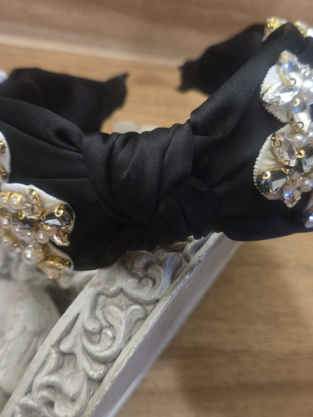 Embellished Black Knot Headband with Crystal Accents